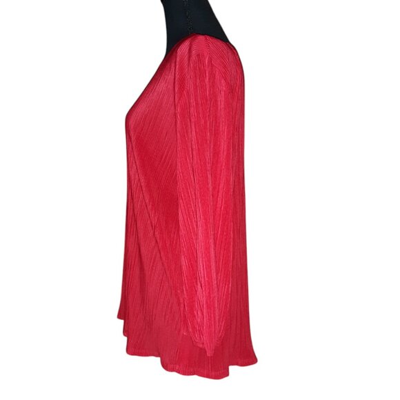 Adrianna Papell Blouse Christmas Red Pleated Knit Stretch Dressy Elegant Large - Picture 3 of 6